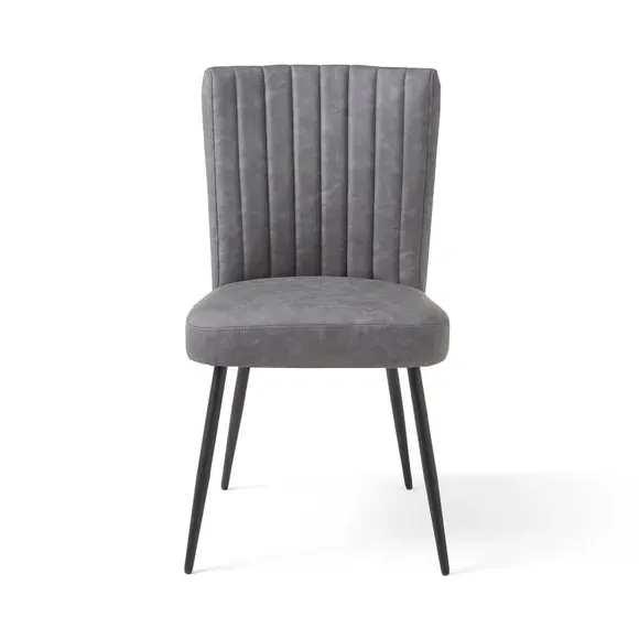 Dining Chair with Stitched Back - Grey, Faux Leather