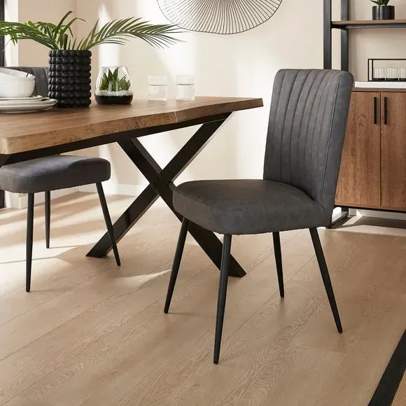 Dining Chair with Stitched Back - Grey, Faux Leather image