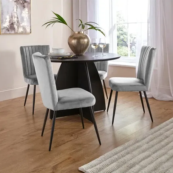 Dining Chair with Stitched Back - Grey, Velvet