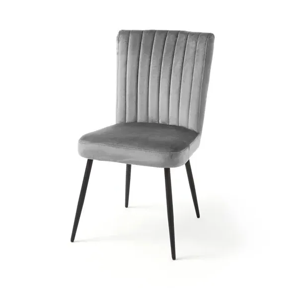 Dining Chair with Stitched Back - Grey, Velvet