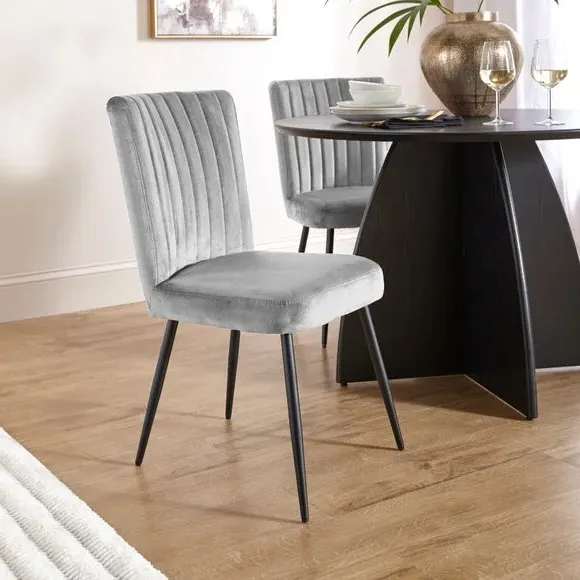 Dining Chair with Stitched Back - Grey, Velvet
