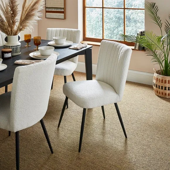 Dining Chair with Stitched Back - Ivory, Boucle