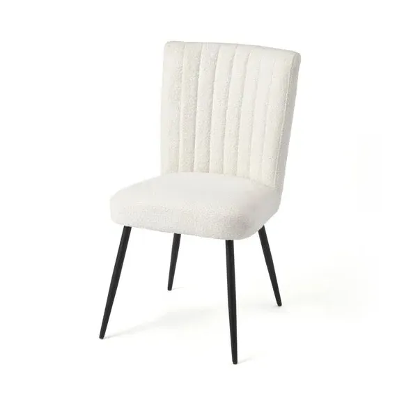 Dining Chair with Stitched Back - Ivory, Boucle