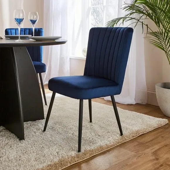 Dining Chair with Stitched Back - Navy, Velvet