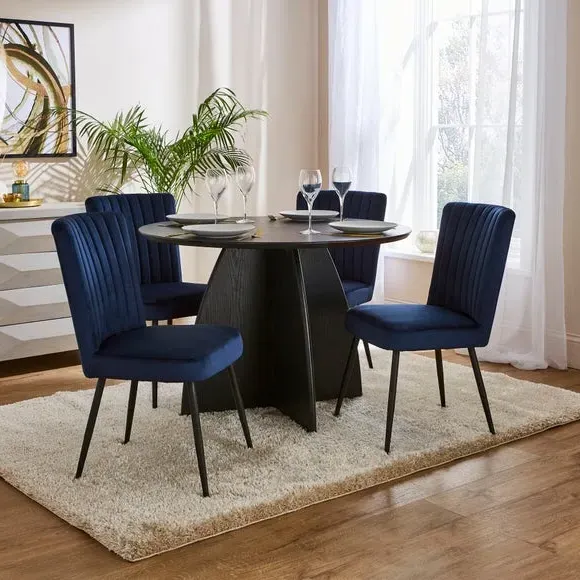 Dining Chair with Stitched Back - Navy, Velvet