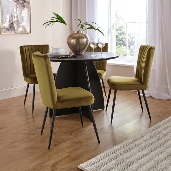 Dining Chair with Stitched Back - Olive, Velvet