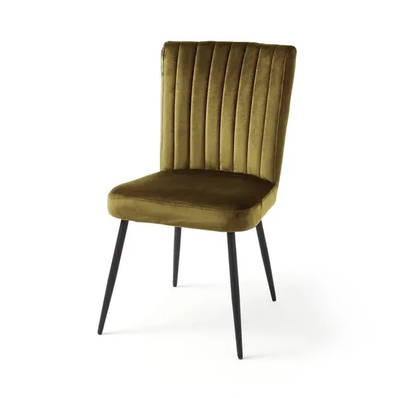 Dining Chair with Stitched Back - Olive, Velvet