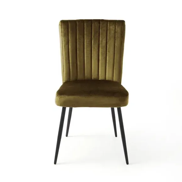 Dining Chair with Stitched Back - Olive, Velvet