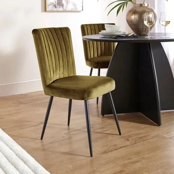 Dining Chair with Stitched Back - Olive, Velvet
