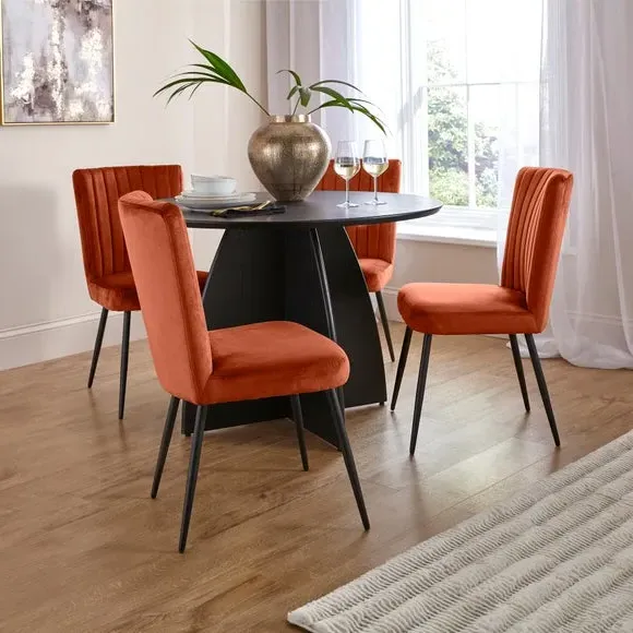 Dining Chair with Stitched Back - Orange, Velvet