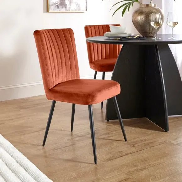 Dining Chair with Stitched Back - Orange, Velvet