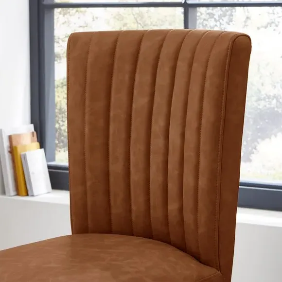 Dining Chair with Stitched Back - Tan, Faux Leather