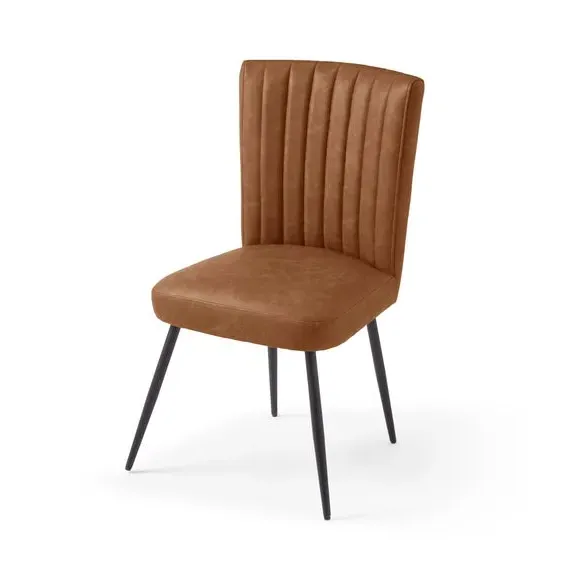 Dining Chair with Stitched Back - Tan, Faux Leather