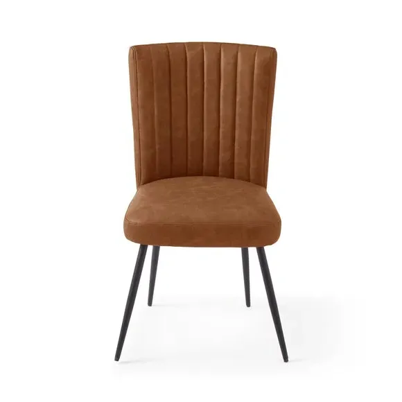 Dining Chair with Stitched Back - Tan, Faux Leather