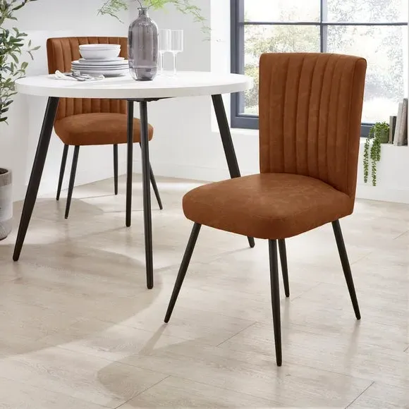 Dining Chair with Stitched Back - Tan, Faux Leather