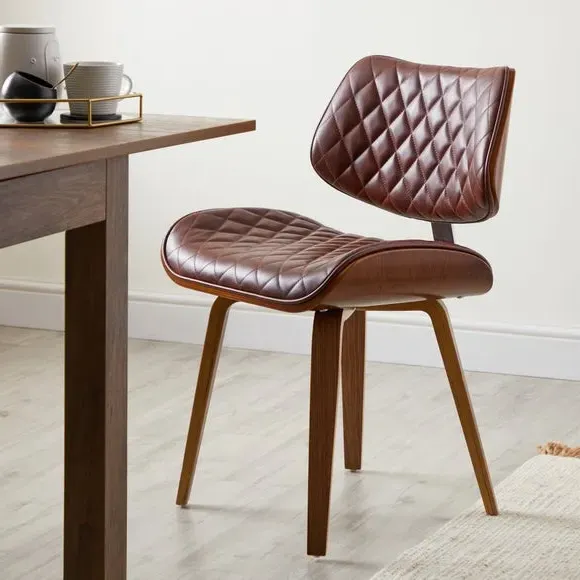 Dining Chair with Tufted Seat - Brown, Faux Leather image