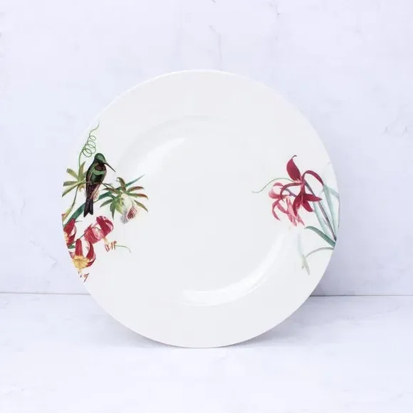 Dinner Plate Botanical Bird Design - Red, Porcelain image