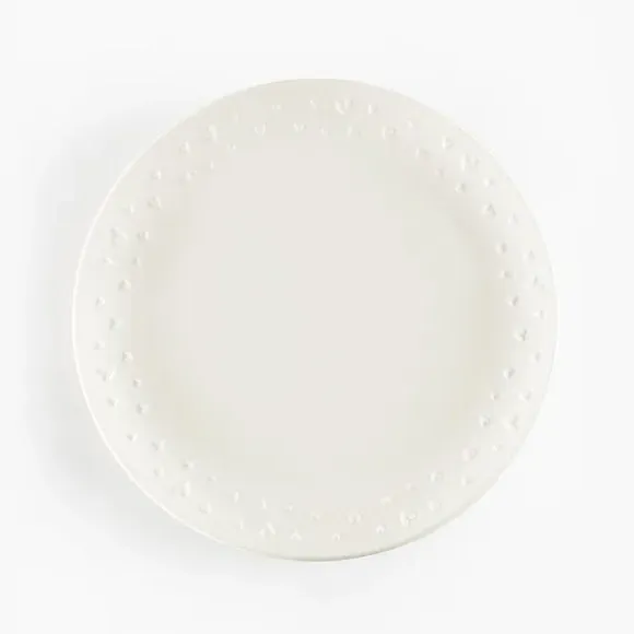 Dinner Plate with Embossed Hearts - White, Stoneware