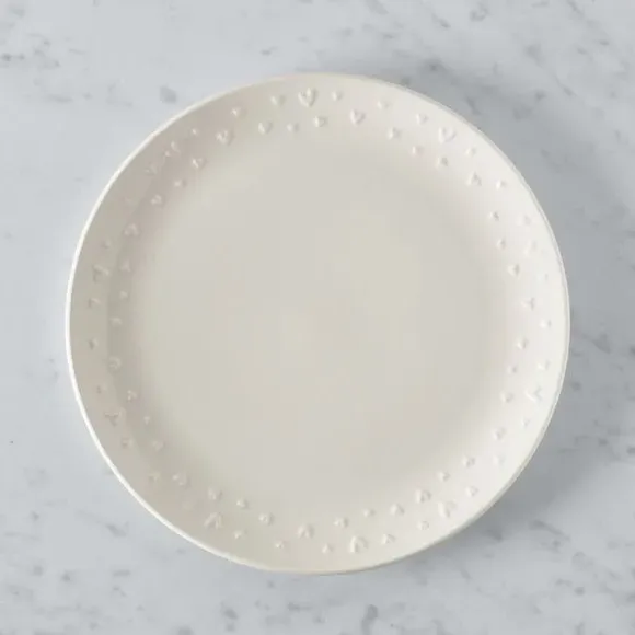 Dinner Plate with Embossed Hearts - White, Stoneware image
