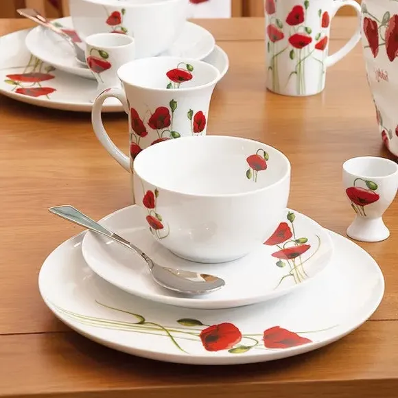 Dinner Plate with Floral Design - White, Porcelain