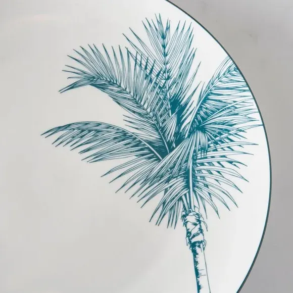 Dinner Plate with Palm Design - Teal, Porcelain