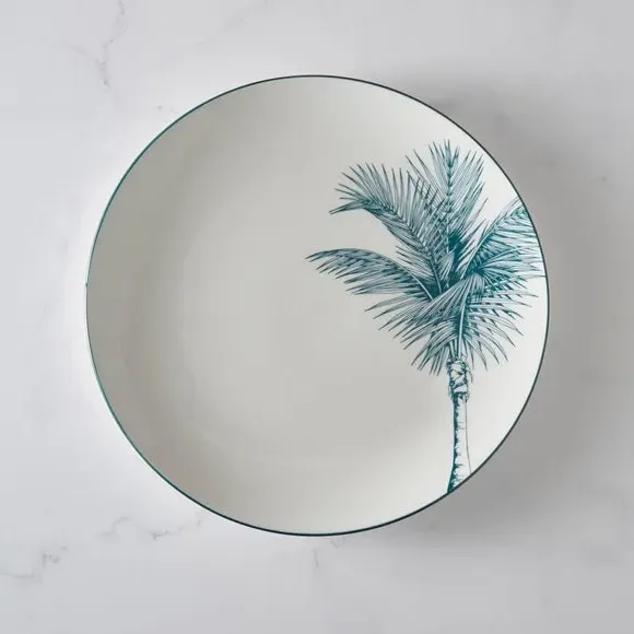 Dinner Plate with Palm Design - Teal, Porcelain image