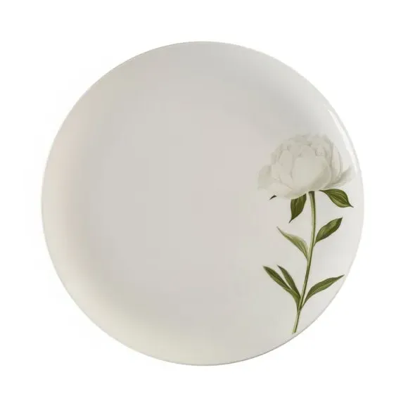 Dinner Plate with Peony Design - Cream, Porcelain