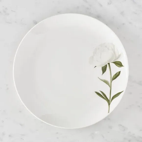 Dinner Plate with Peony Design - Cream, Porcelain image