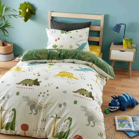 Dino Duvet Cover Set - Green, Polycotton image