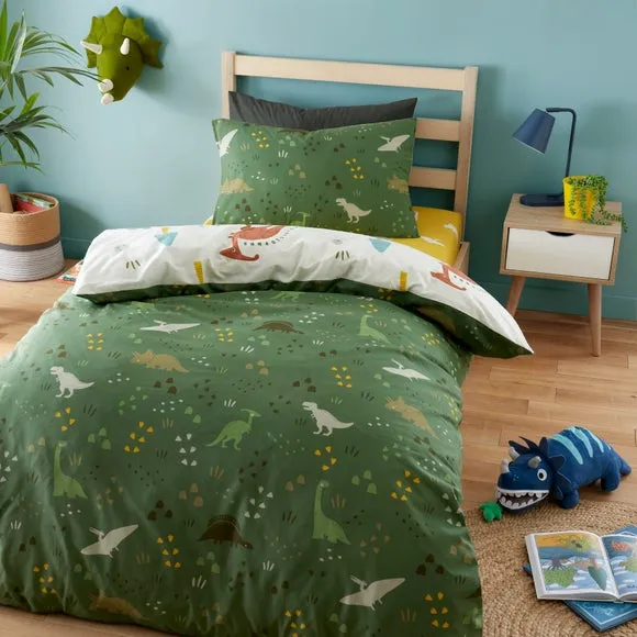 Dino Duvet Cover Set - Green, Polycotton