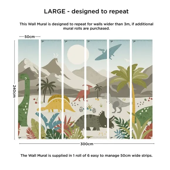 Dino Walk Wall Mural - Green, Non-Woven