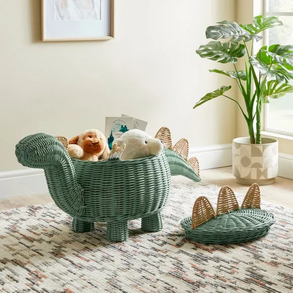 Dinosaur Storage Basket - Green, Rattan image