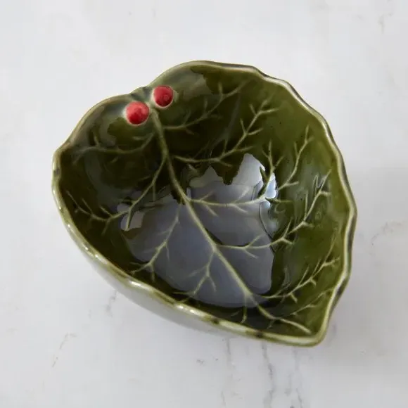 Dip Bowl with Holly Design - Green, Stoneware