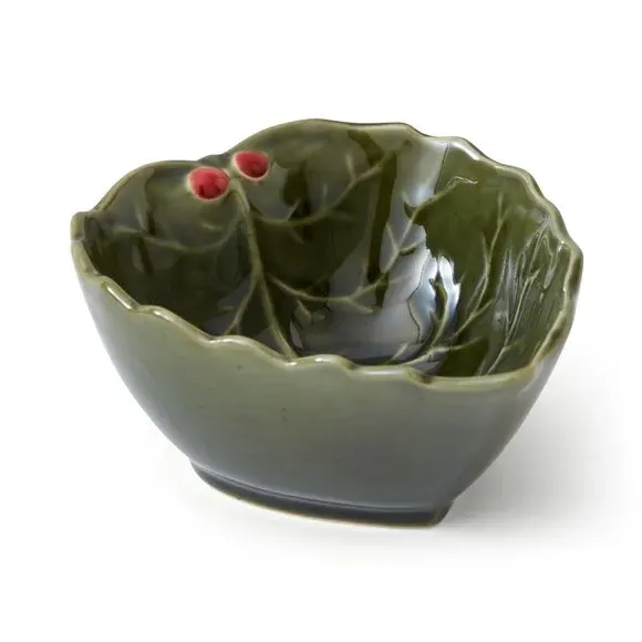 Dip Bowl with Holly Design - Green, Stoneware