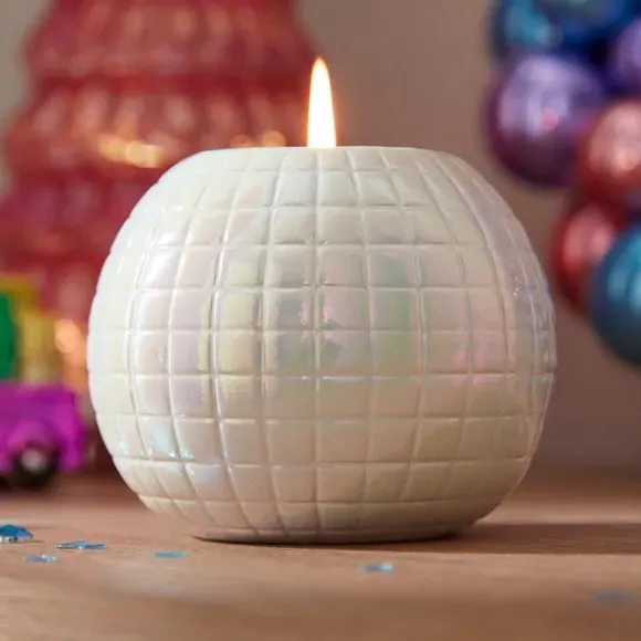 Disco Ball Candle with Iridescent Finish - White