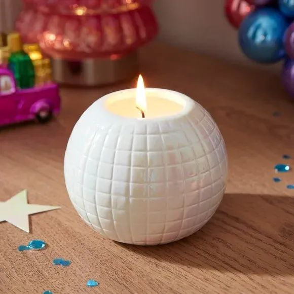 Disco Ball Candle with Iridescent Finish - White
