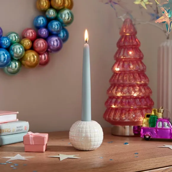 Disco Ball Candlestick Holder - White, Ceramic image