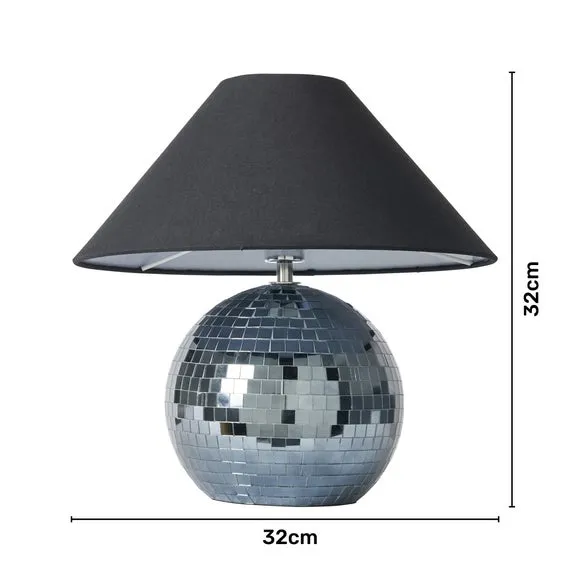Disco Ball Table Lamp with Mirror Tiles - Black