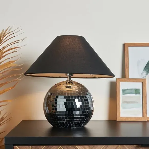 Disco Ball Table Lamp with Mirror Tiles - Black