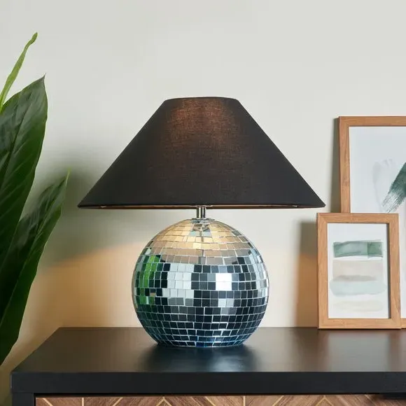 Disco Ball Table Lamp with Mirror Tiles - Blue