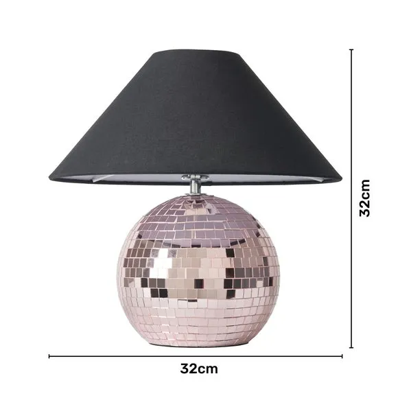 Disco Ball Table Lamp with Mirror Tiles - Pink