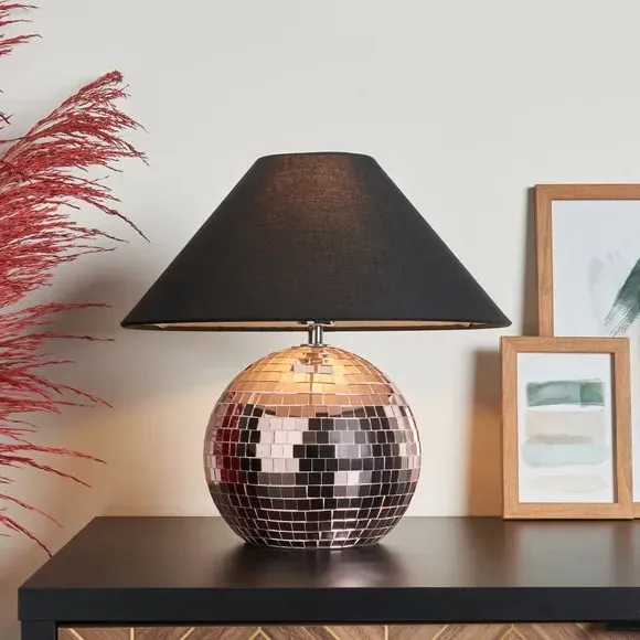 Disco Ball Table Lamp with Mirror Tiles - Pink