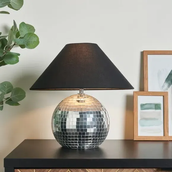 Disco Ball Table Lamp with Mirror Tiles - Silver