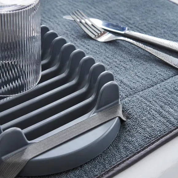 Dish Drying Mat with Rack - Grey, Microfibre