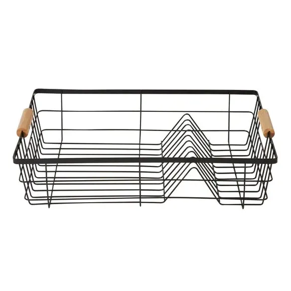 Dish Drying Rack with Bamboo Handles - Black