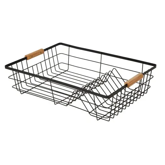 Dish Drying Rack with Bamboo Handles - Black