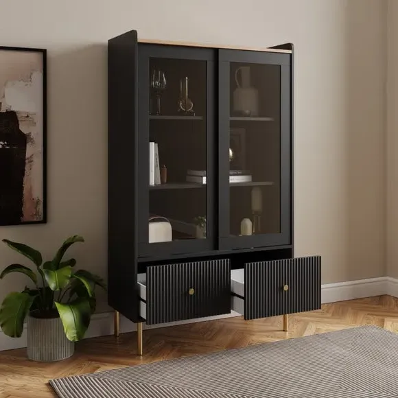 Display Cabinet with Glass Doors - Black