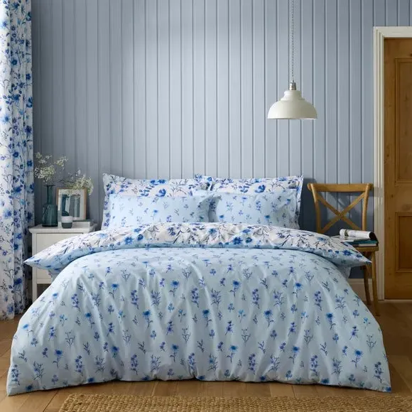 Ditsy Duvet Cover & Pillowcase Set - Blue, Polycotton