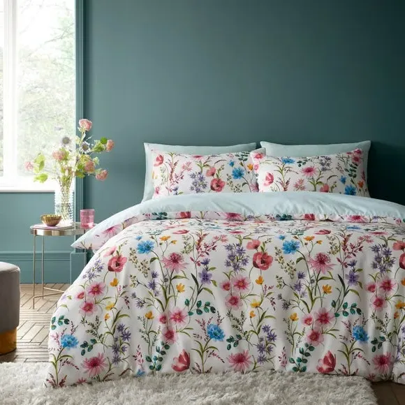 Ditsy Duvet Cover Set - Soft Blue, Matte Satin image