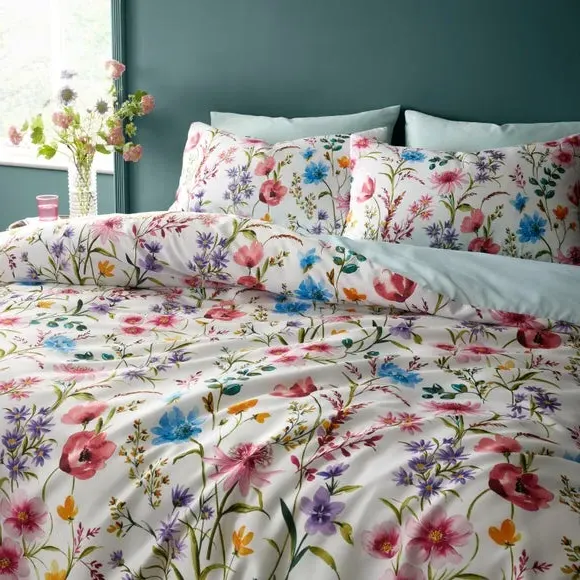 Ditsy Duvet Cover Set - Soft Blue, Matte Satin